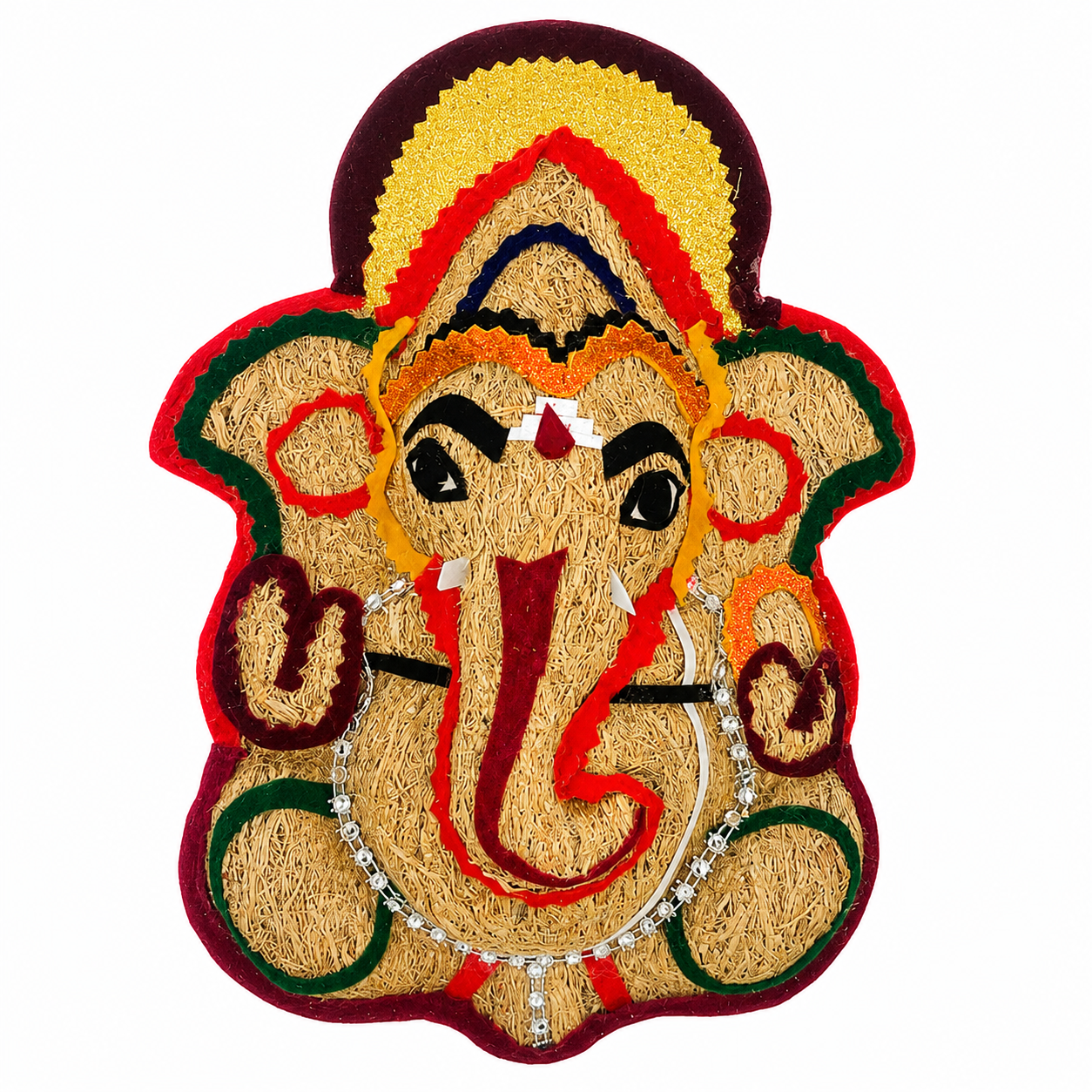 Vettiver Vinayagar with White Beads Wall Hanging(9 Inch), Handmade Vetiver Grass Ganesha/Pillaiyar Idol for Pooja Room, Door Decor, Mandir, Ganesh Chaturthi, Diwali & Housewarming Gift